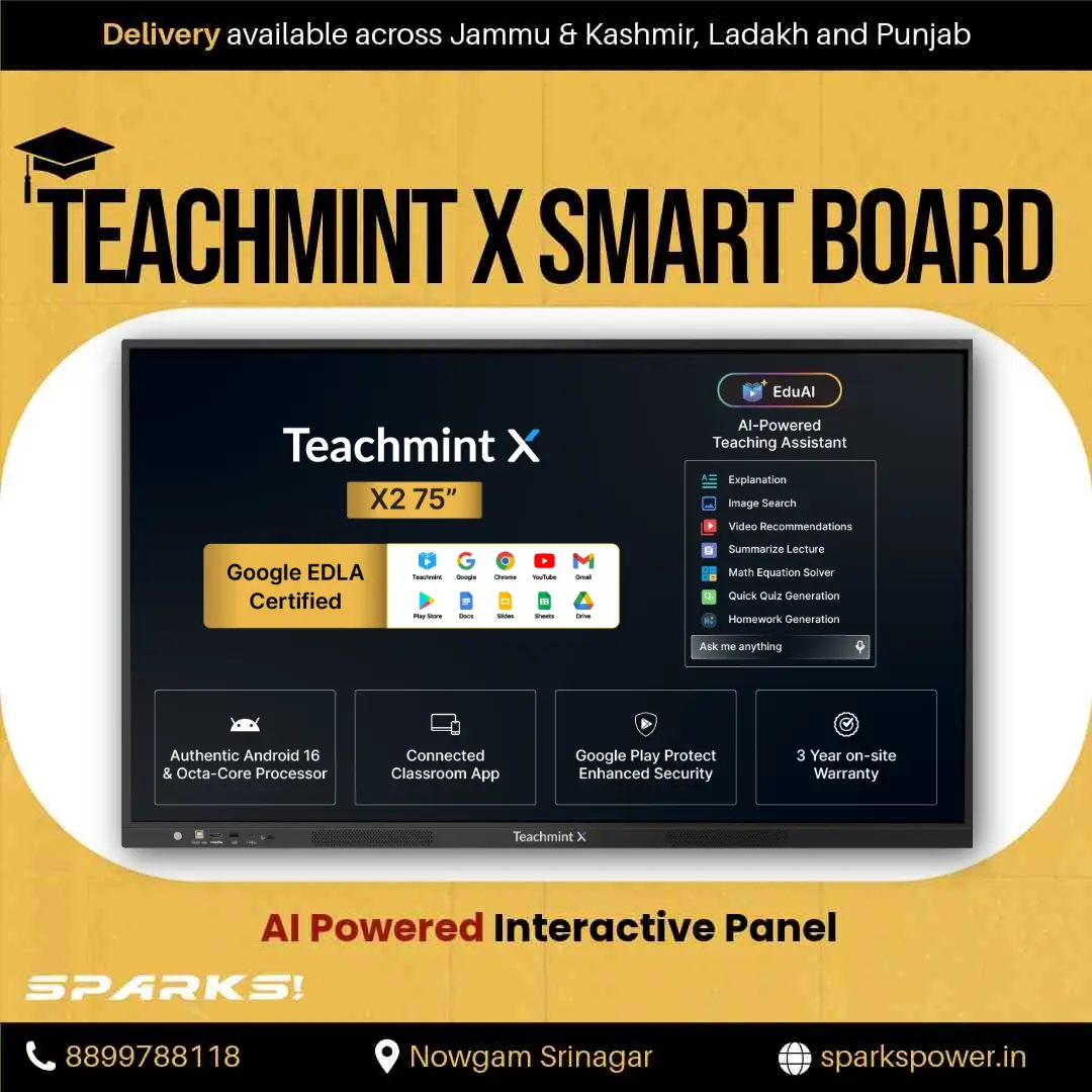 Teachmint 75-inch interactive smart board for classroom teaching and presentations in Srinagar.